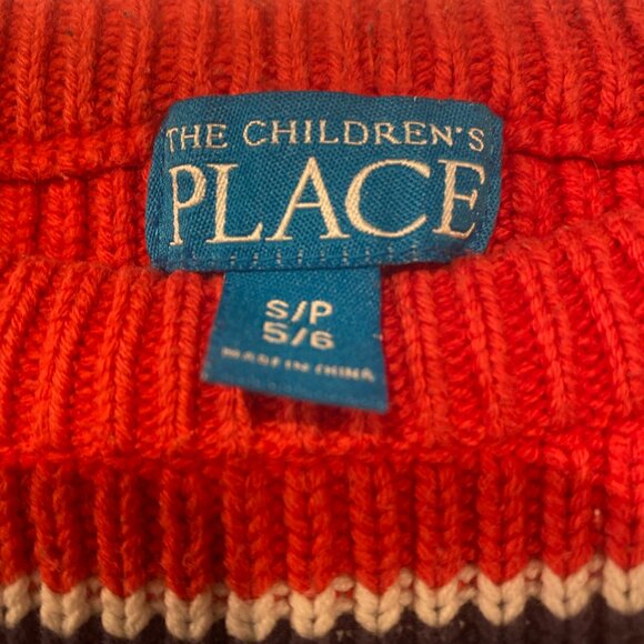 The Childrens Place Boys Size S 5/6  Orange/Blue Striped Crewneck Sweater - Picture 4 of 4